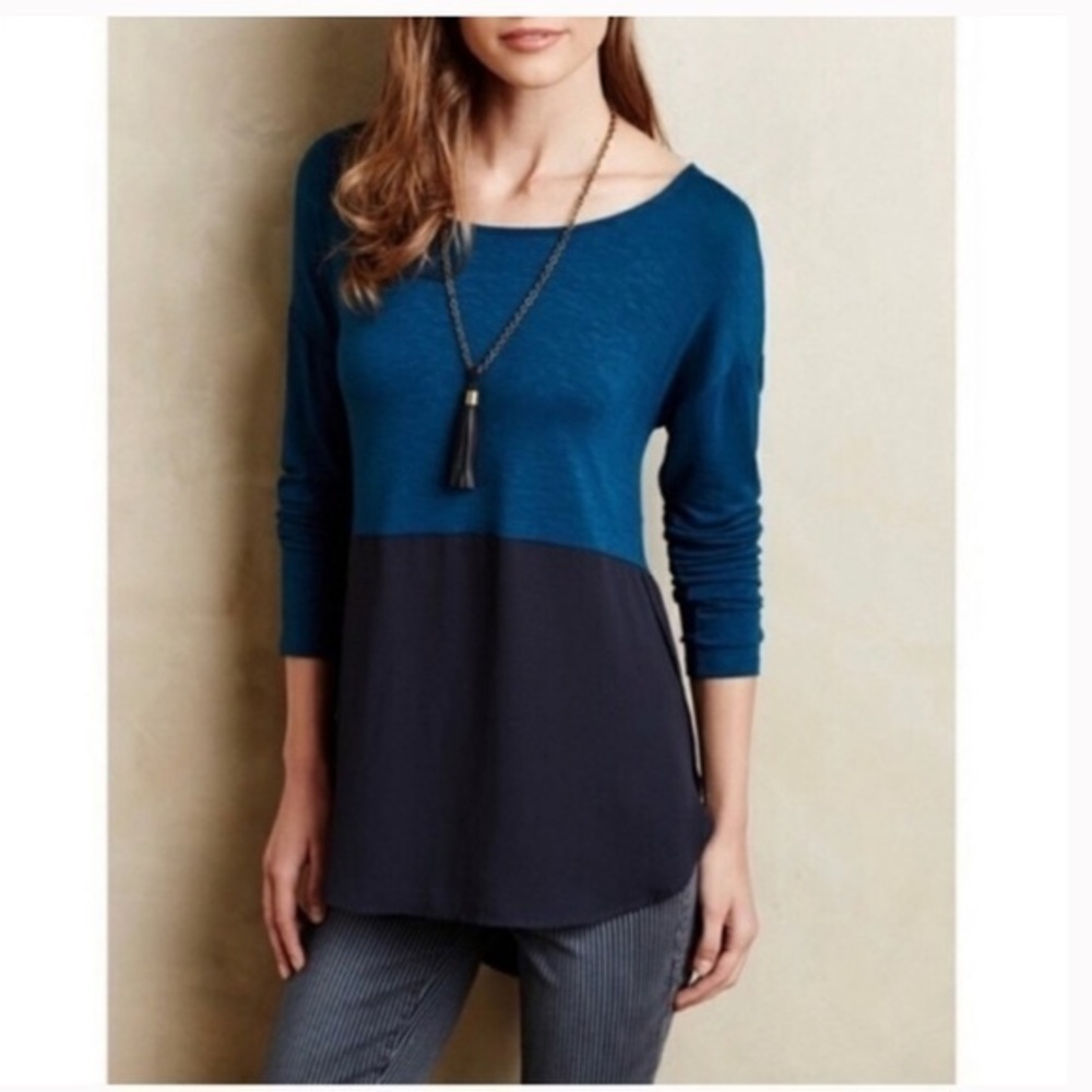 Anthropologie Blue Meadow Rue Color Block Tunic in excellent condition
